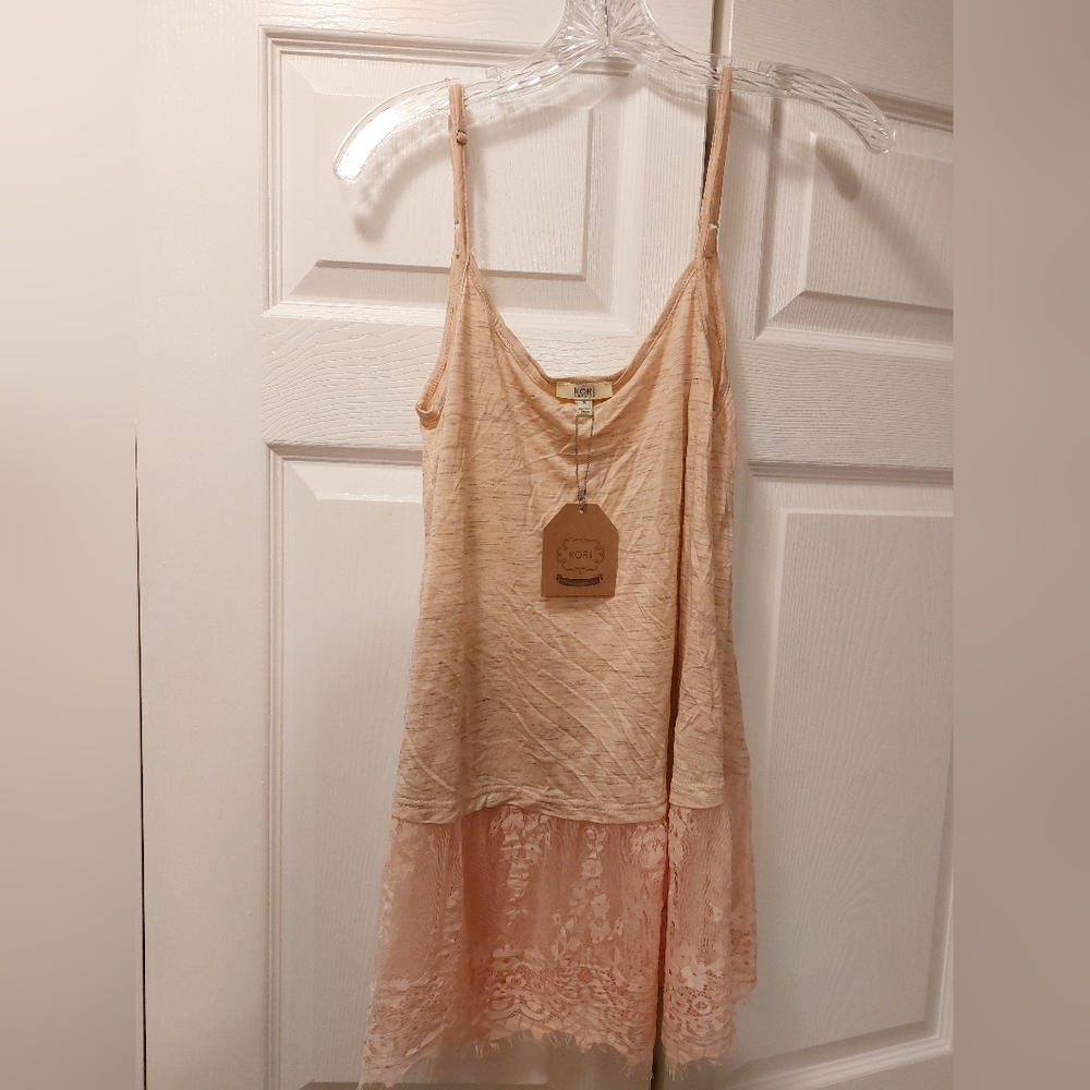 Pink Tank top with lace bottom